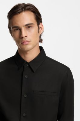 Oversized-fit overshirt in soft twill with side pockets, Black