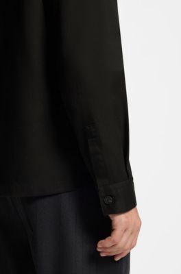 Oversized-fit overshirt van zacht twill met zakken opzij, Zwart