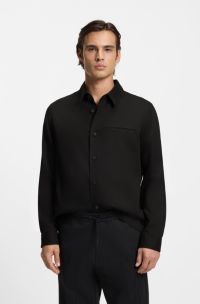 Surchemise Oversize en twill doux avec poches latérales, Noir