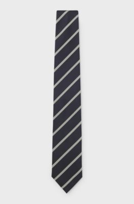 Silk-blend tie with diagonal stripe, Green Stripes