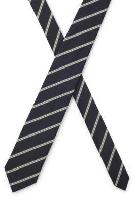 Cravate en soie m&eacute;lang&eacute;e &agrave; rayures en diagonale, Green stripes