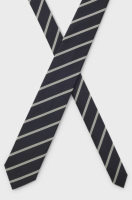 Silk-blend tie with diagonal stripe, Green Stripes