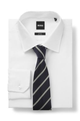 Cravate en soie m&eacute;lang&eacute;e &agrave; rayures en diagonale, Green stripes