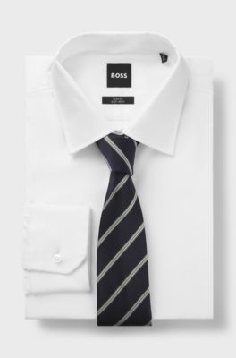 Silk-blend tie with diagonal stripe, Green Stripes