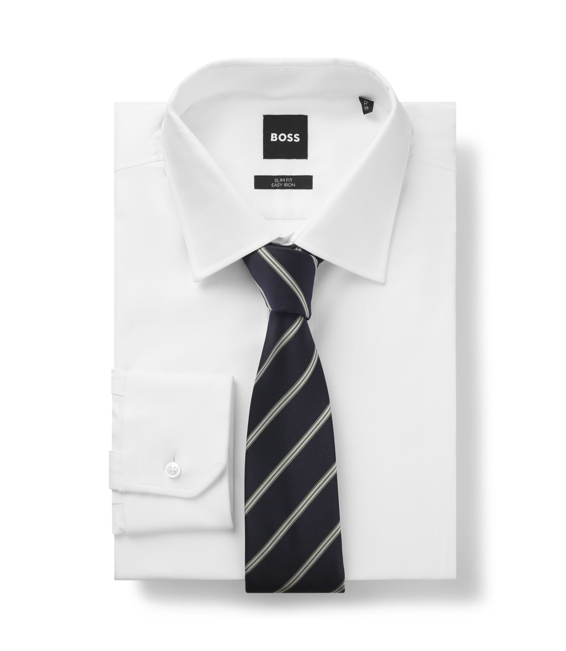 BOSS - Silk-blend tie with diagonal stripe - Green stripes