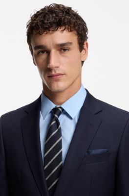 Silk-blend tie with diagonal stripe, Green stripes