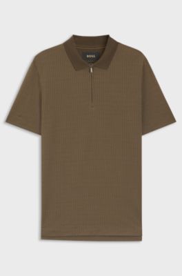Zip-neck polo shirt in cotton and silk, Brown