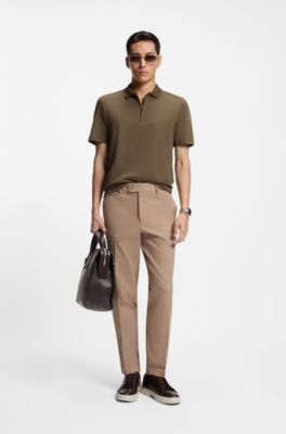 Zip-neck polo shirt in cotton and silk, Brown