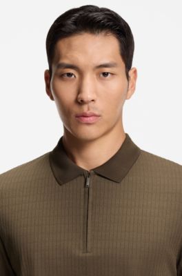 Zip-neck polo shirt in cotton and silk, Brown