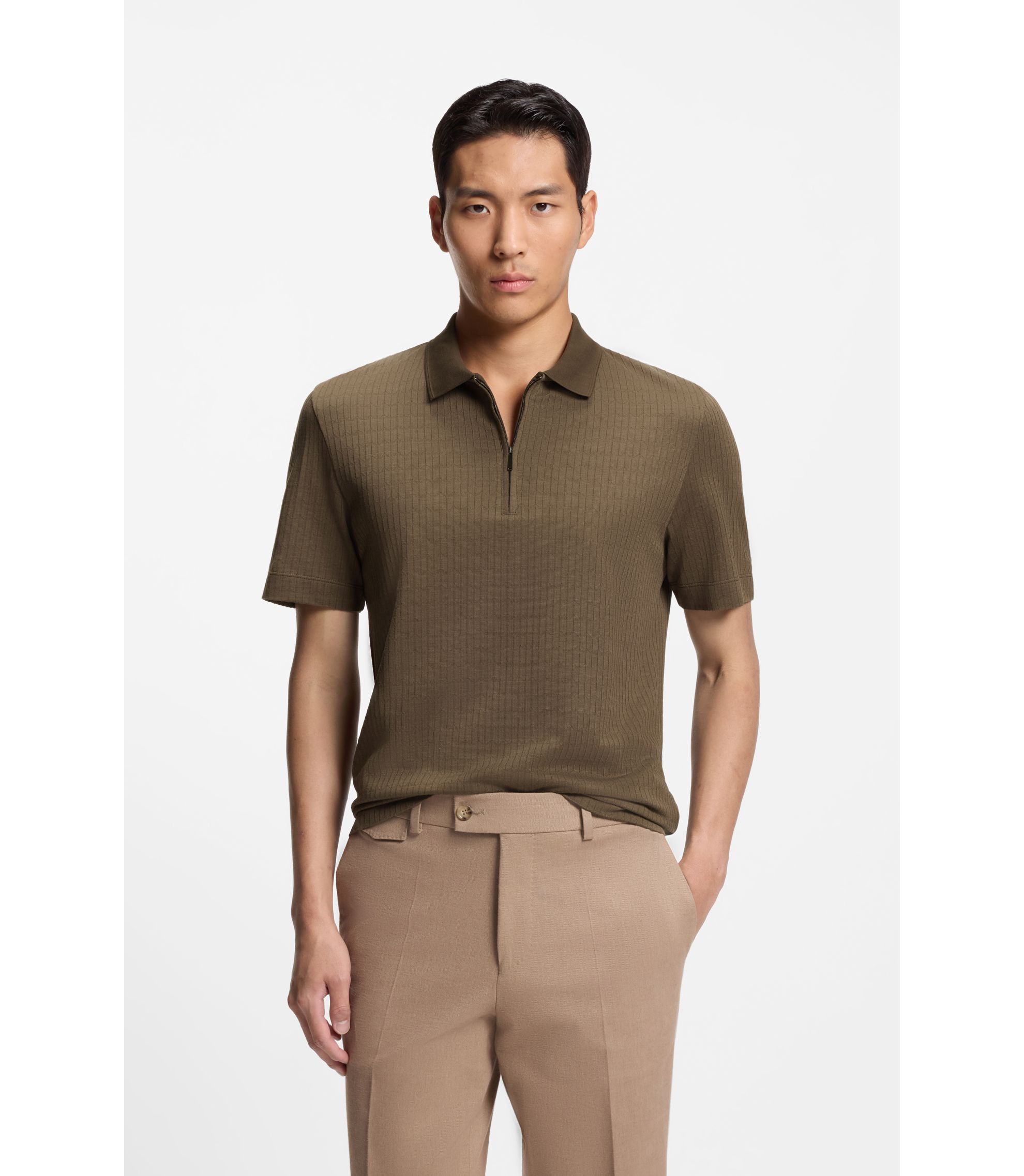 Poloshirt aus Baumwolle mit Seide und Reißverschluss am Kragen