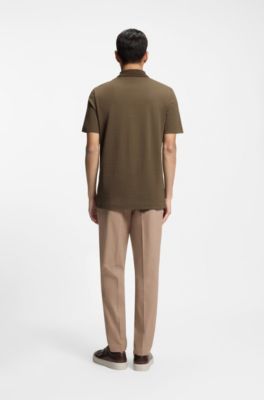 Zip-neck polo shirt in cotton and silk, Brown