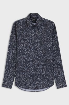 Regular-fit shirt in printed stretch cotton, Dark Blue