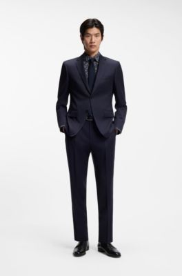 Regular-fit shirt in printed stretch cotton, Dark Blue