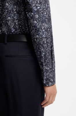 Regular-fit shirt in printed stretch cotton, Dark Blue