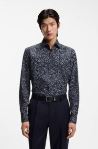 Regular-fit shirt in printed stretch cotton, Dark Blue