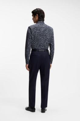 Regular-fit shirt in printed stretch cotton, Dark Blue