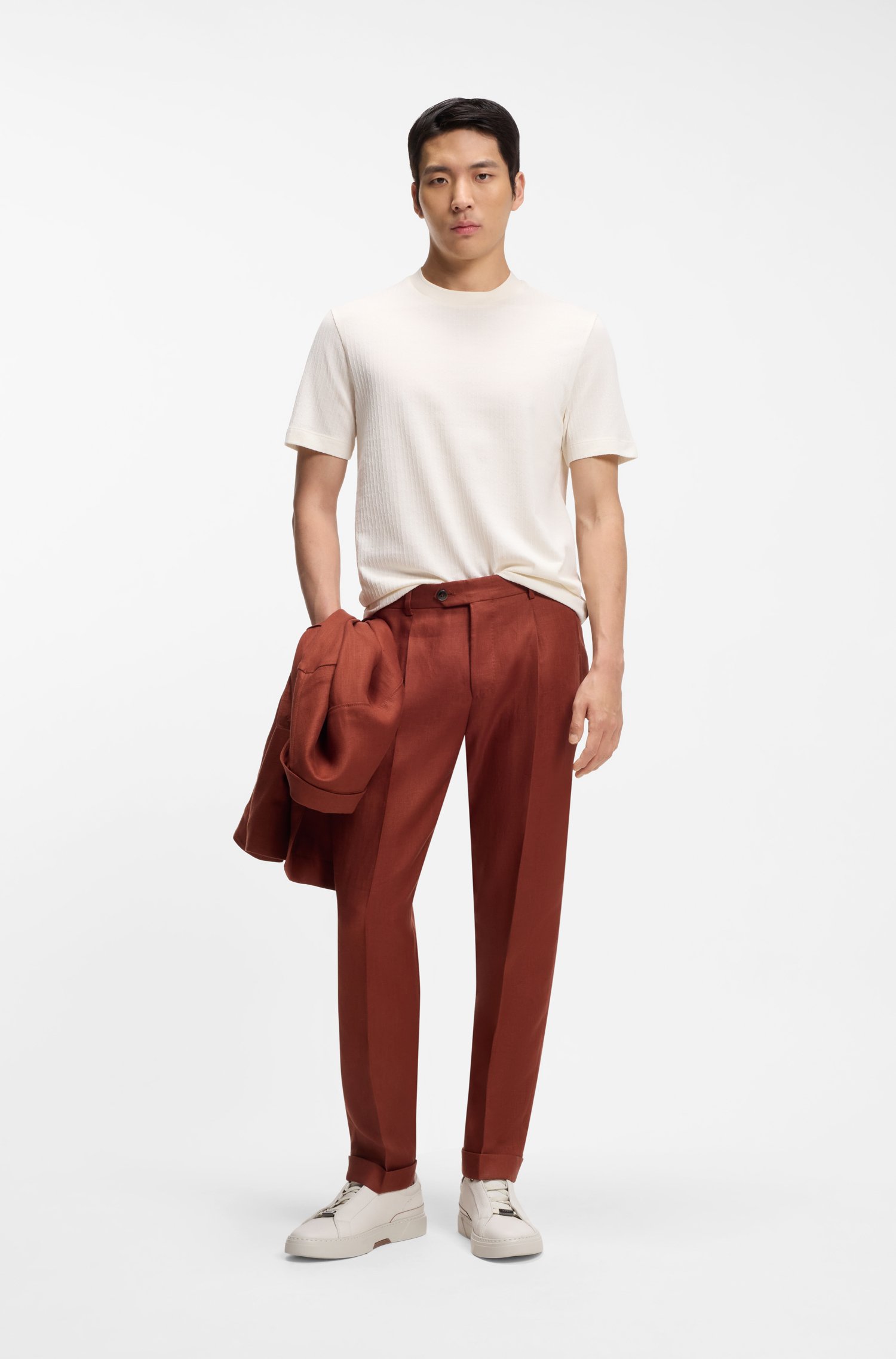 Boss Cotton-silk T-shirt with geometric jacquard herr – bild 2