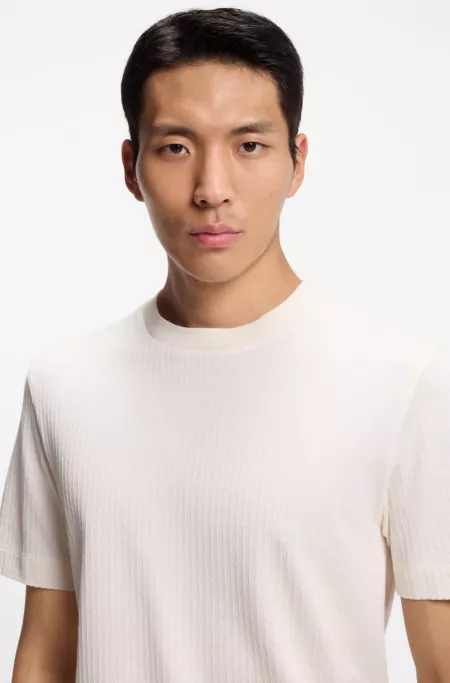 T-shirt en coton et soie à motif jacquard géométrique