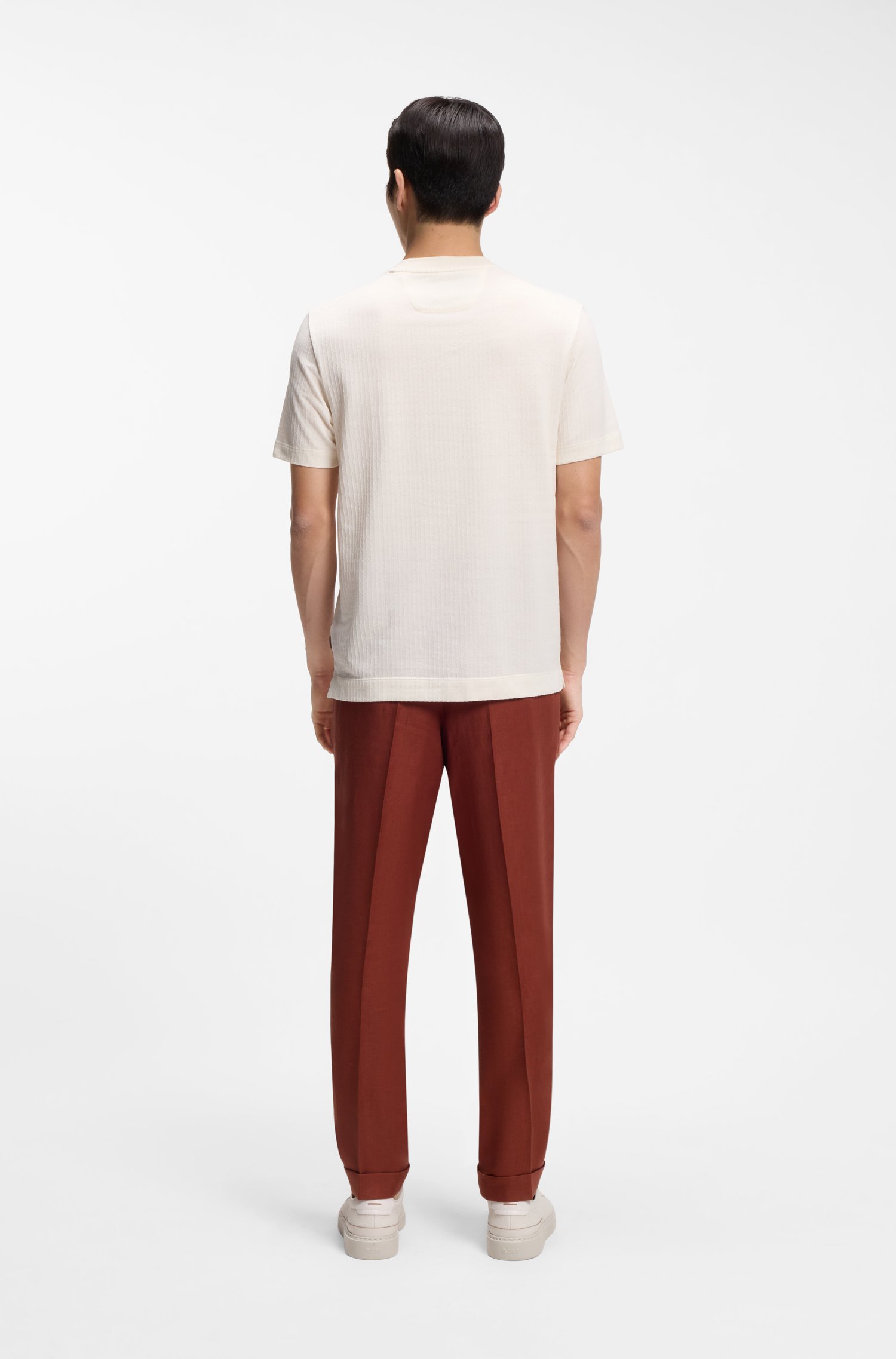 Boss Cotton-silk T-shirt with geometric jacquard herr – bild 3