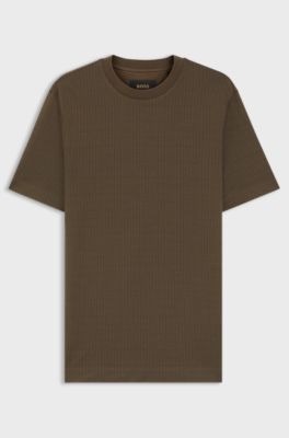  T-shirt en coton et soie &agrave; motif jacquard g&eacute;om&eacute;trique, Marron