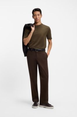  T-shirt en coton et soie &agrave; motif jacquard g&eacute;om&eacute;trique, Marron