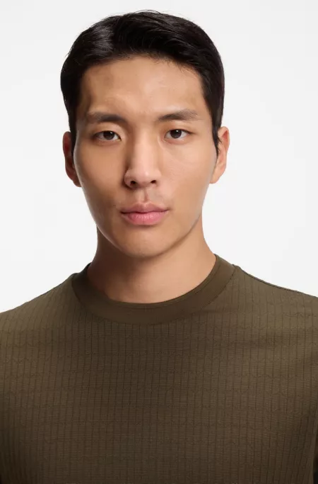 T-shirt en coton et soie à motif jacquard géométrique