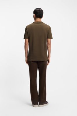  T-shirt en coton et soie &agrave; motif jacquard g&eacute;om&eacute;trique, Marron