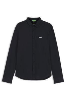 Wrinkle-resistant shirt in cotton jersey with natural stretch, Black