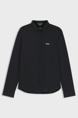 Regular-fit stretch jersey shirt with logo, Black