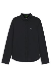 Regular-fit shirt in wrinkle-resistant cotton jersey, Black