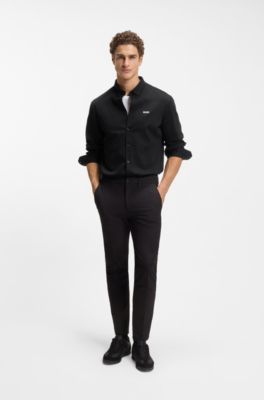 Regular-fit stretch jersey shirt with logo, Black