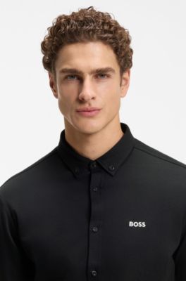 Regular-fit stretch jersey shirt with logo, Black