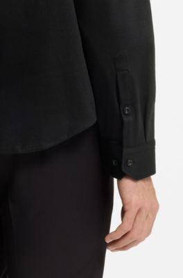 Regular-fit stretch jersey shirt with logo, Black