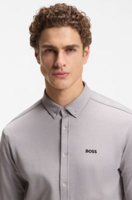 Camisa antiarrugas en punto de algod&oacute;n con el&aacute;stico natural, Gris claro