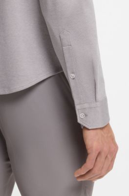 Skrynkelbest&auml;ndig skjorta i bomullsjersey med naturlig stretch, Ljusgr&aring;