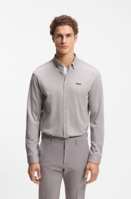 Camisa antiarrugas en punto de algod&oacute;n con el&aacute;stico natural, Gris claro