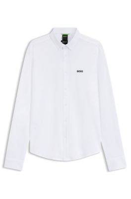 Wrinkle-resistant shirt in cotton jersey with natural stretch, White