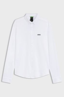 Regular-fit stretch jersey shirt with logo, White