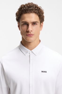 Regular-fit stretch jersey shirt with logo, White
