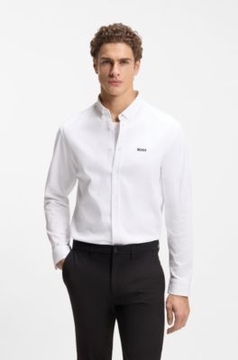 Wrinkle-resistant shirt in cotton jersey with natural stretch, White