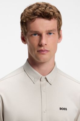 Regular-fit stretch jersey shirt with logo, Light Beige