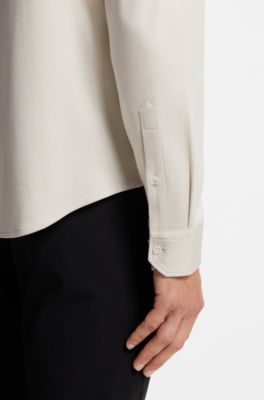 Regular-fit stretch jersey shirt with logo, Light Beige