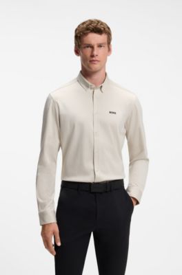 Regular-fit stretch jersey shirt with logo, Light Beige