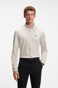 Knitterfreies Hemd aus Baumwoll-Jersey mit nat&uuml;rlichem Stretch, Hellbeige