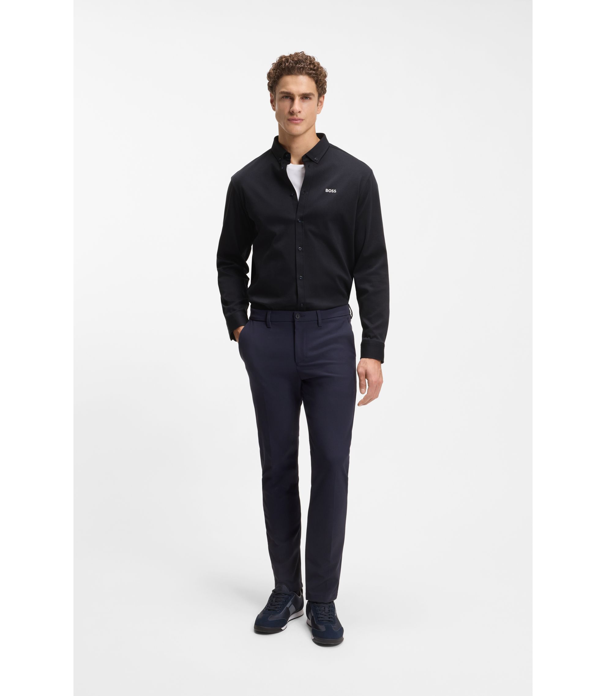 BOSS - Wrinkle-resistant shirt in cotton jersey with natural