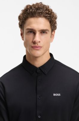 Regular-fit stretch jersey shirt with logo, Dark Blue