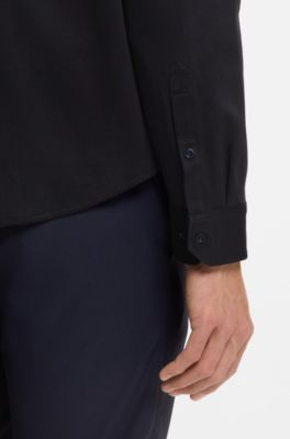 Knitterfreies Hemd aus Baumwoll-Jersey mit nat&uuml;rlichem Stretch, Dunkelblau