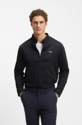 Regular-fit stretch jersey shirt with logo, Dark Blue