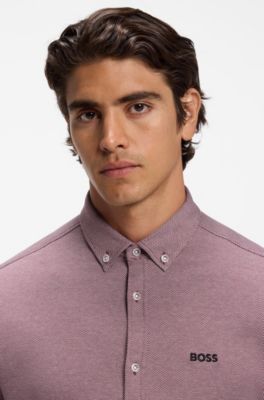 Camicia resistente alle rughe in jersey di cotone elasticizzato, Rosa scuro