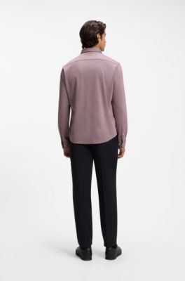 Camicia resistente alle rughe in jersey di cotone elasticizzato, Rosa scuro